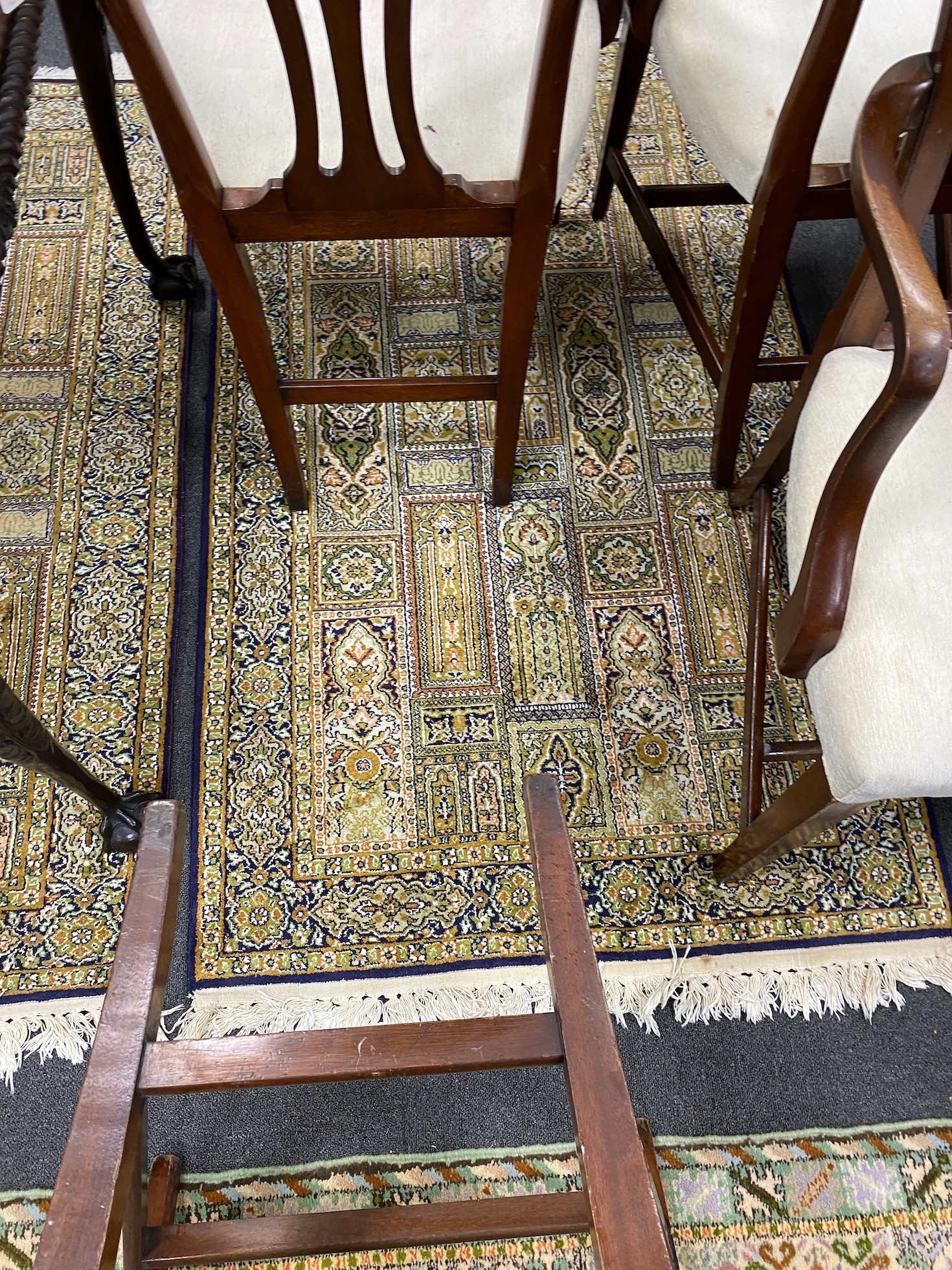 A near pair of North West Persian ivory ground part silk rugs, larger 154 x 95cm